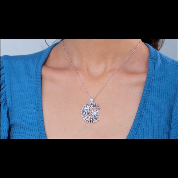 Moon Glow Moonstone Sun & Moon Sterling Silver Pendant .80ctw - Picture 3 of 11